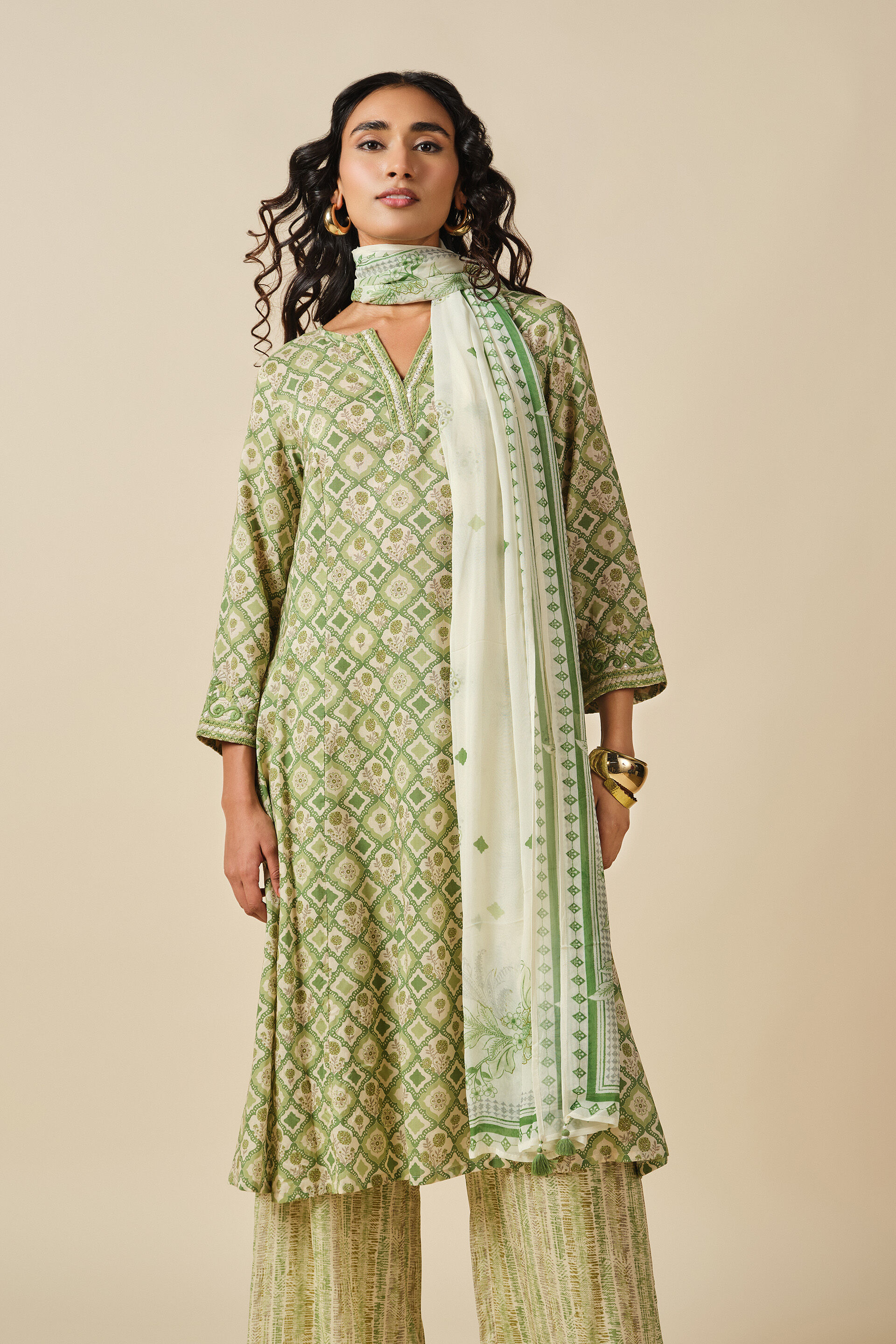Nature Noor Kurta Set, Sage Green, image 2